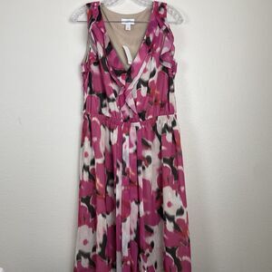 NWT Ann Taylor LOFT Ruffle V-Neck Fit Flare Mini Dress Brunch Floral Pink-10